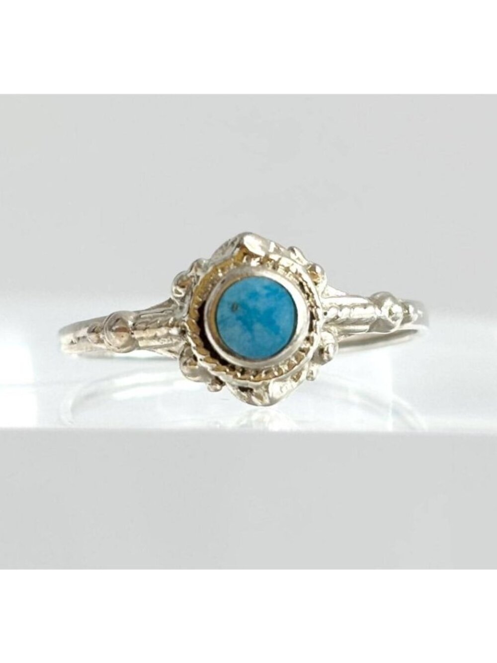 Turquoise Accented Southwest Style Sterling Silver 925 Vintage Ring - sz 6.5